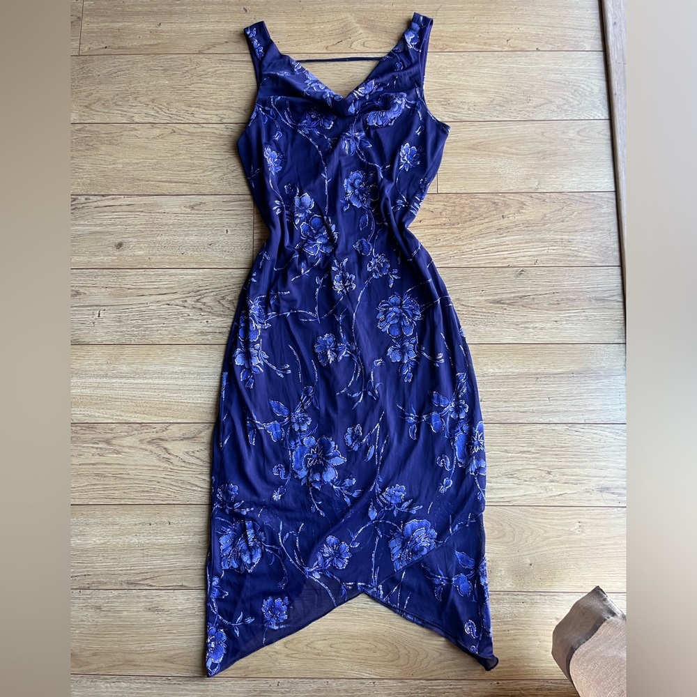 Blue Asymmetrical Wrap Cocktail Dress